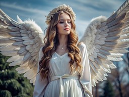 흰색 드레스 함께 angel wings 안의 여성