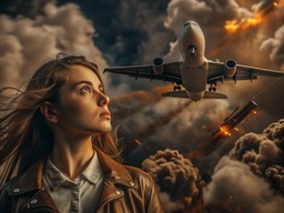 airplane 앞에 서 있는 여성