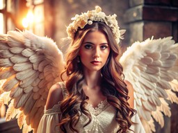 흰색 드레스 함께 angel wings 안의 여성