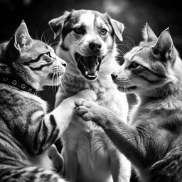 검은색 와 흰색 photo three cats 노는 함께 each other cats