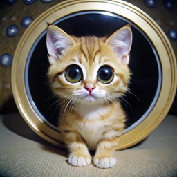 작은 kitten 앉아 있는 inside space capsule