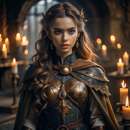 candle을 들고 있는 여성 안의 medieval costume