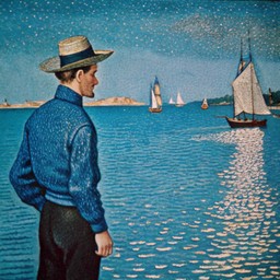 선박 의 그림 앞 에 서 있는 사람