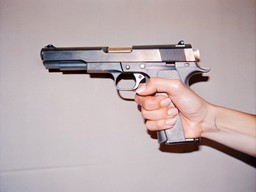 gun 안의 her 손을 들고 있는 여성