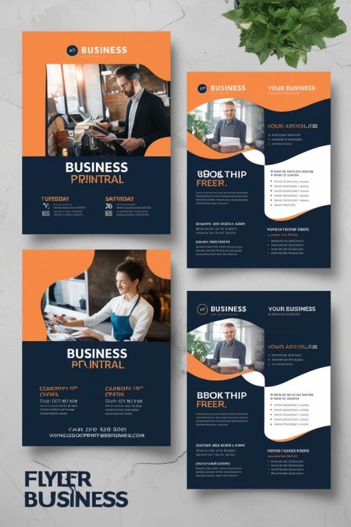 detailed illustration set business flyer templates 함께 주황색 와 navy colors