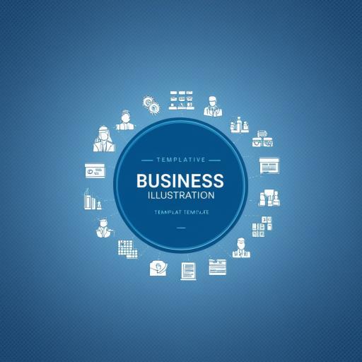 파란색 배경 위의 business icons 안의 shape circle