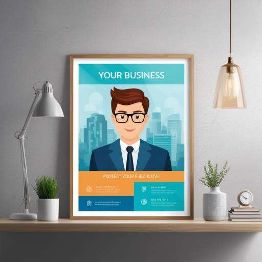 Poster on a Shelf Next to a Lamp