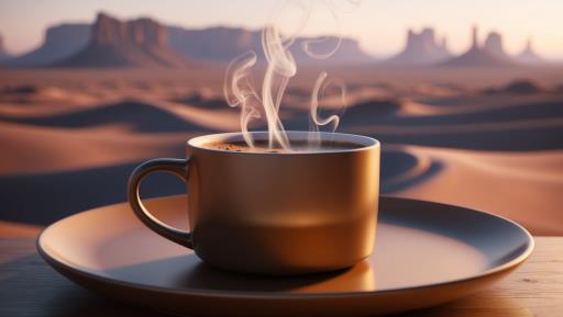 saucer 위의 탁자 안의 deser 위의 there is cup coffee