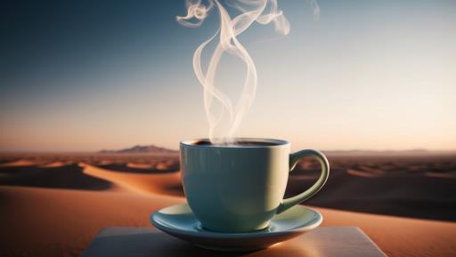 saucer 함께 smoke coming o 2 위의 there is cup coffee