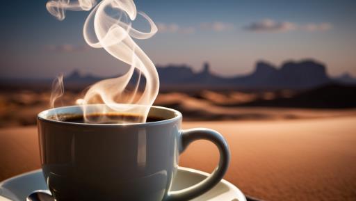 saucer 함께 smoke rising out o 위의 there is cup coffee