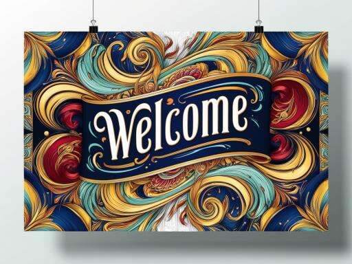 a Sign That Says Welcome on a Blue and Gold Backgro