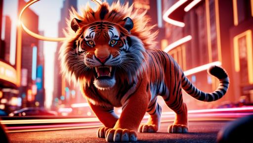 만화 tiger 걷기 도시 거리 이미지