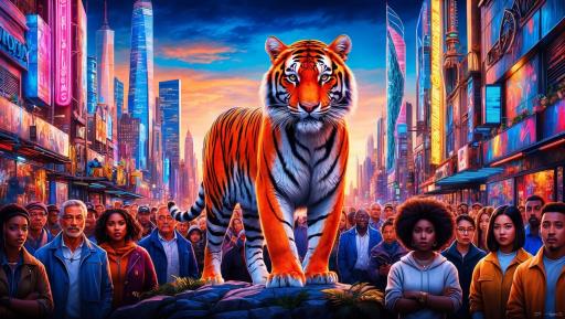 tiger 서 있는 가운데 city image