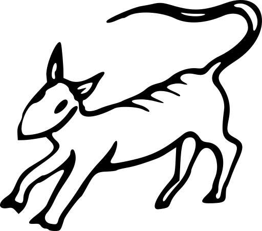 A Black and White Drawing of a Bull with a Tail