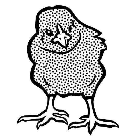 A Black and White Drawing of a Chicken with Polka Dots