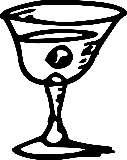 음료를 들고있는 Martini Glass의 검은 색과 흰색 그림