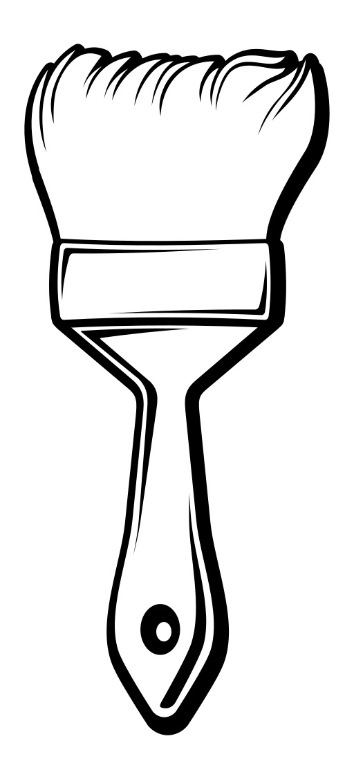 긴 손잡이를 가진 페인트 솔의 검정과 백색 그림