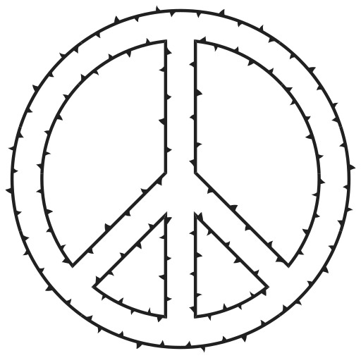 바베큐 철사를 가진 평화 표시의 검정과 백색 그림