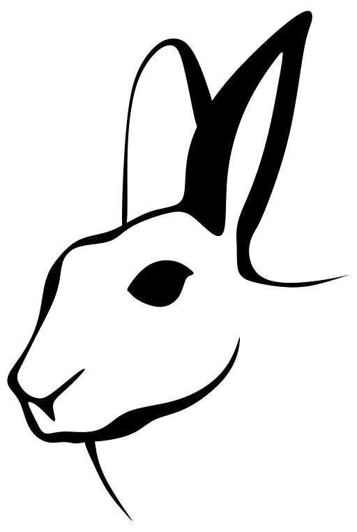 A Black and White Drawing of a Rabbit's Head