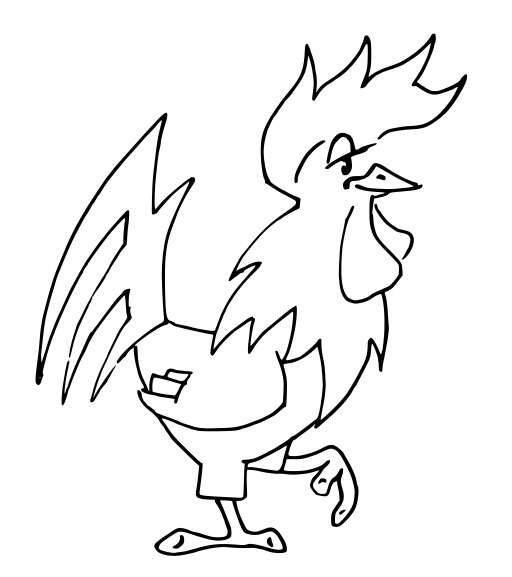 A Black and White Drawing of a Rooster with a Large Beak