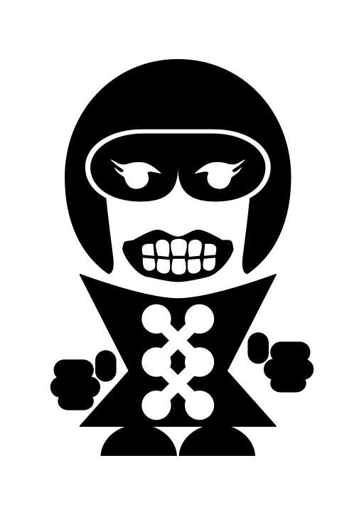 A Black and White Image of a Cartoon Character with a Skull