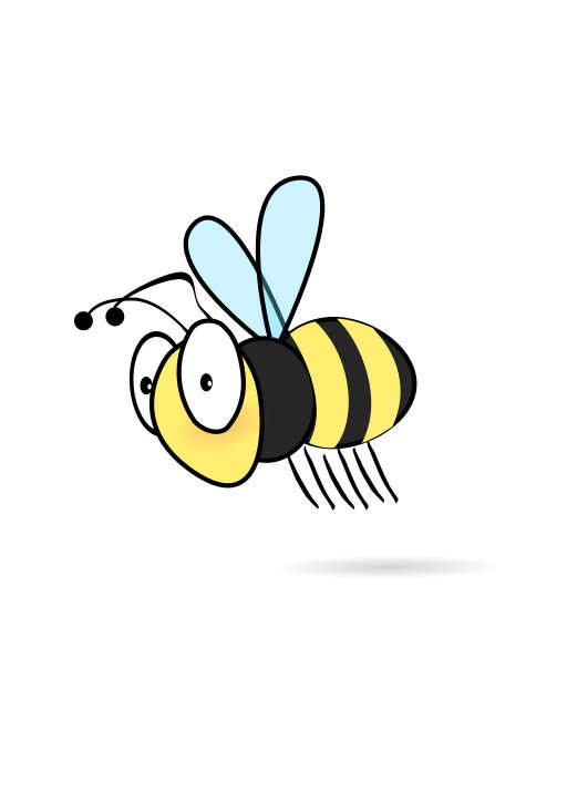 A Cartoon Bee Flying with a Long Tail and a Black and Yellow Body