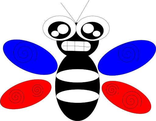 A Cartoon Bee with Four Colored Wings and a Face