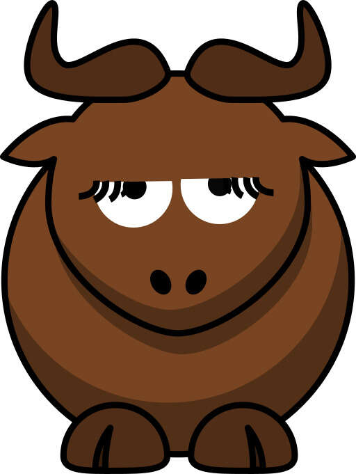 A Cartoon Bull with Big Horns Sitting Down with a Surprised Look