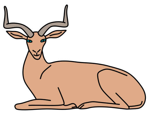 A Cartoon Deer with Horns Laying Down on a White Background