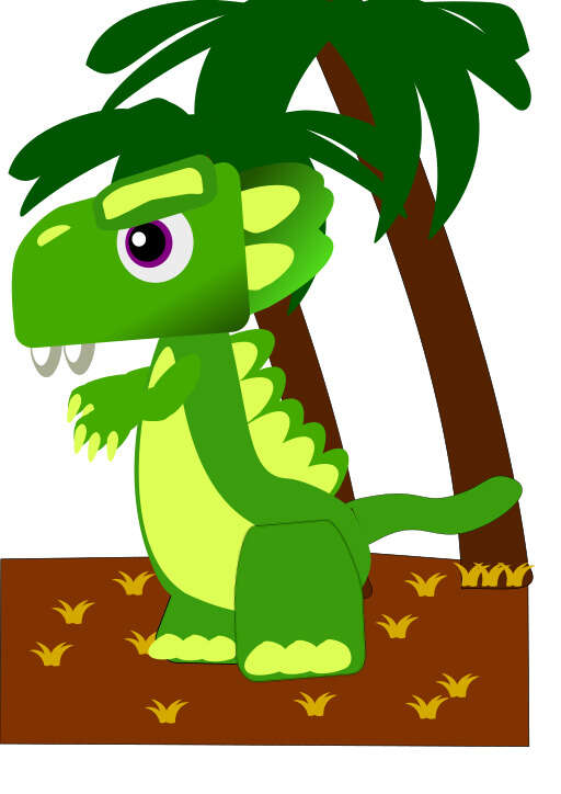 A Cartoon Dinosaur with a Palm Tree and a Palm Tree