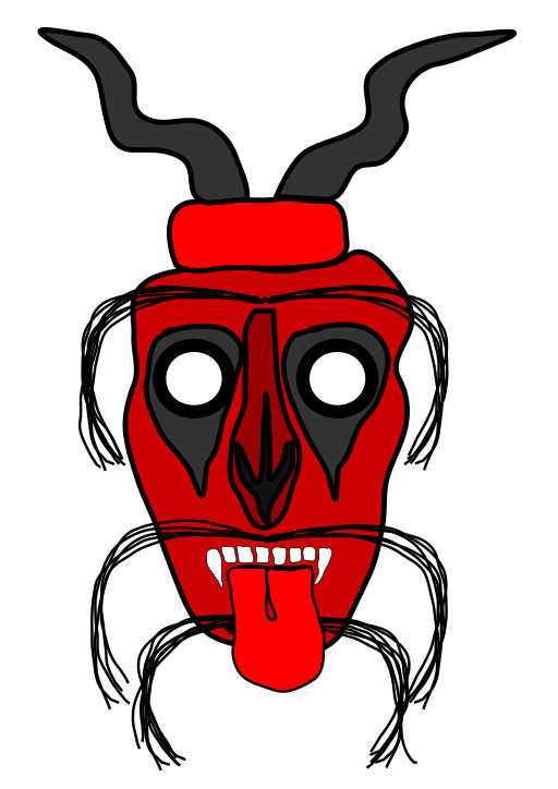 Horns와 Tongue를 가진 악마 가면의 만화 그림