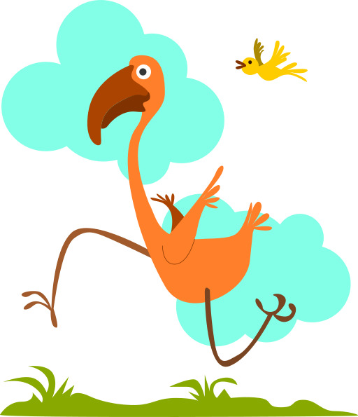 a 만화 flmingo chasing a 새