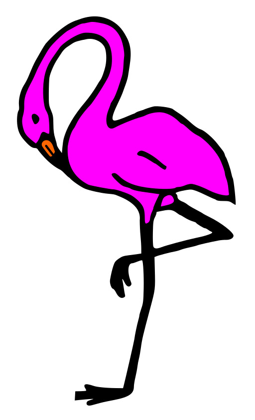 긴 목을 가진 1개의 다리에 서 있는 만화 Flamingo