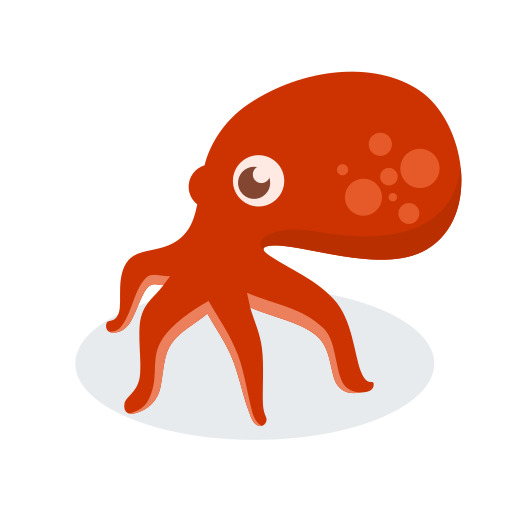 흰색 표면에 서있는 만화 Octopus