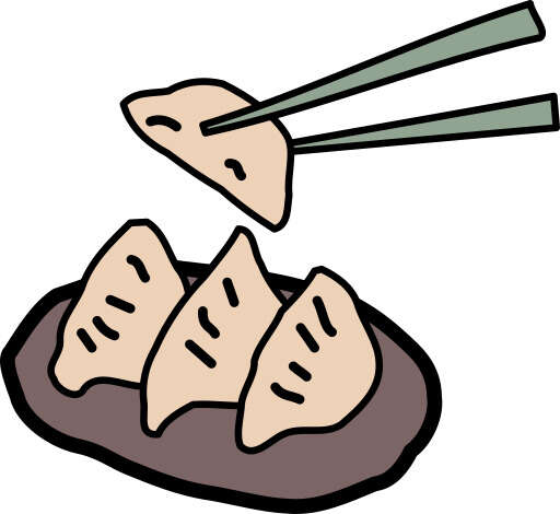 A Cartoon of a Plate of Dumplings with Chopsticks on Top