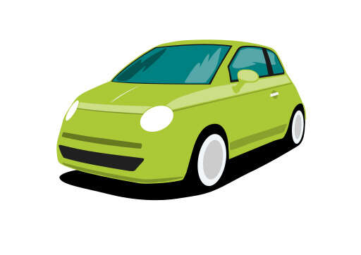 A Cartoon of a Small Green Car with a White Rim