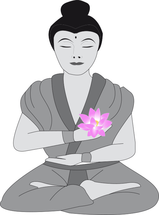 만화의 여성 앉아 에 a Lotus 위치 와 꽃 에 그녀의 손
