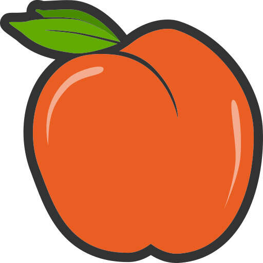 A Cartoon Peach with a Leaf on Top of It