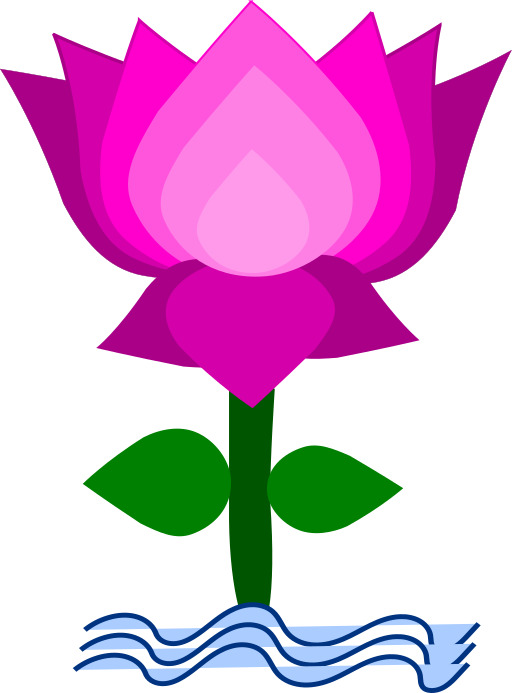 녹색 잎과 파도를 가진 만화 분홍색 꽃