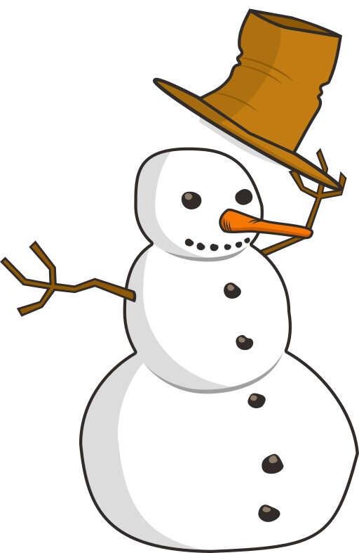 A Cartoon Snowman with a Top Hat and a Carrot in His Hand