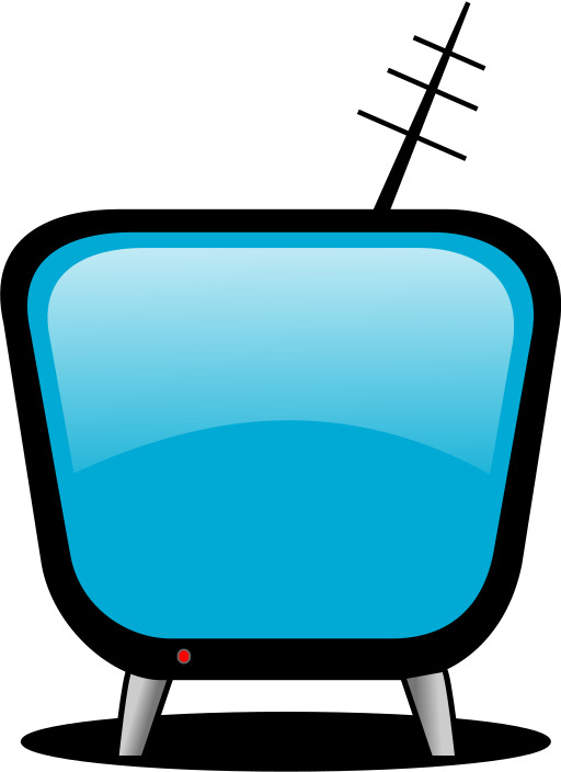 블루 스크린과 안테나가있는 만화 TV