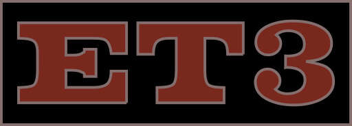 A Close Up of a Red and Brown Logo with the Word Et3