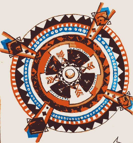 A circular design with arrows on it