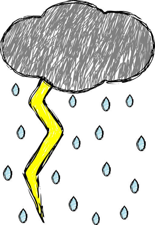 A drawing of a cloud with a lightning bolt coming out of it