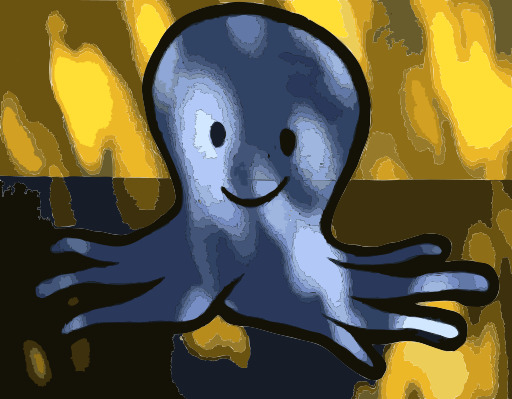 노란색 배경을 가진 Octopus