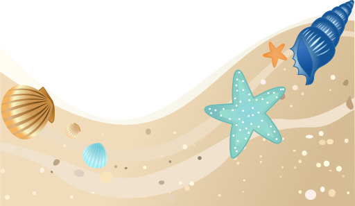 바닷가 장면 와 shells 과 starfishs