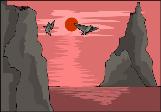 새 Flying 위에 the Ocean 와 A Sunset 에 The 배경