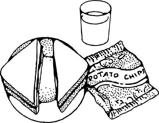 블랙 And White A Sandwich And A Glass Of Milk