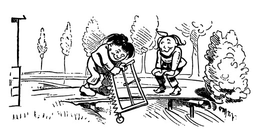 블랙 And White Cartoon Two Children Playing In A Park