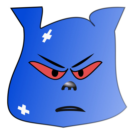 만화 Angry 얼굴 와 Cross 에 Forehead 과 Blue 배경